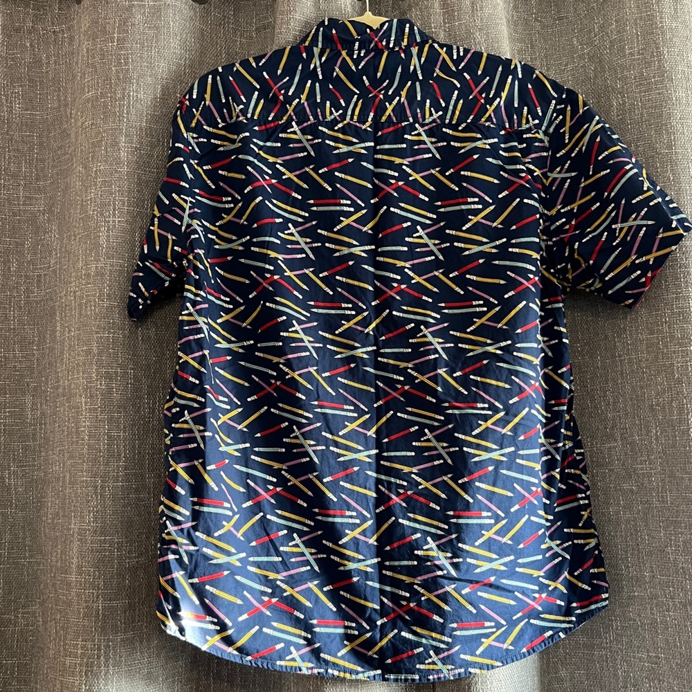 Oxford Lads Men’s short sleeve quirky pencil print button down shirt - Large - Picture 7 of 11
